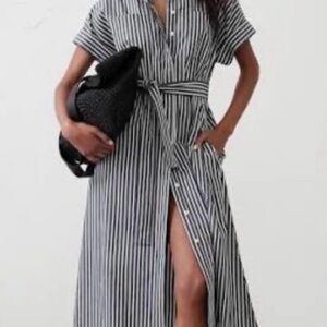 Banana Republic Poplin Navy & White Striped Button-Front Shirt Dress, NWOT, XL